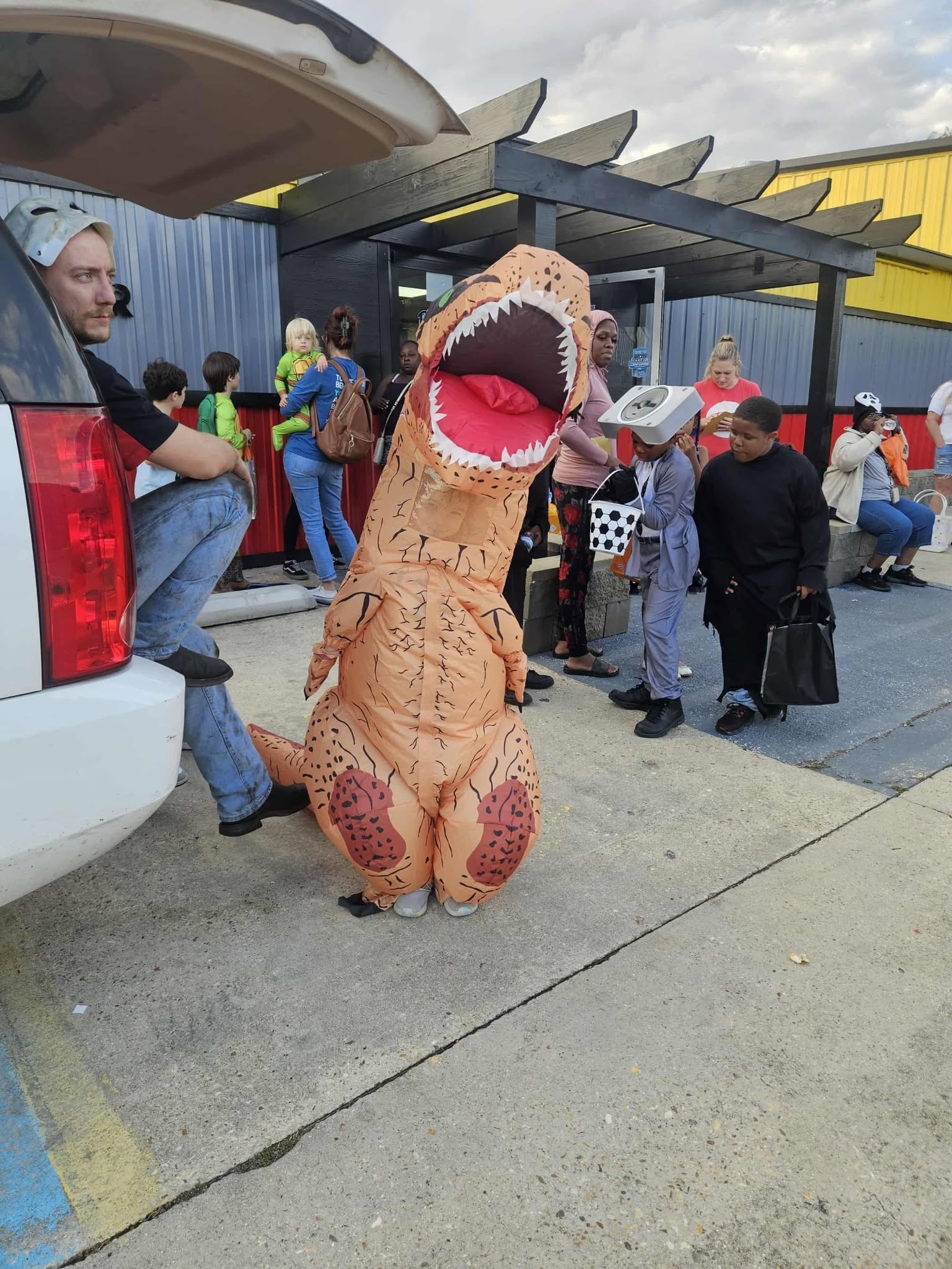 T-Rex costume at Trunk or Treat — BFL Guilbeau Road, Lafayette, Louisiana